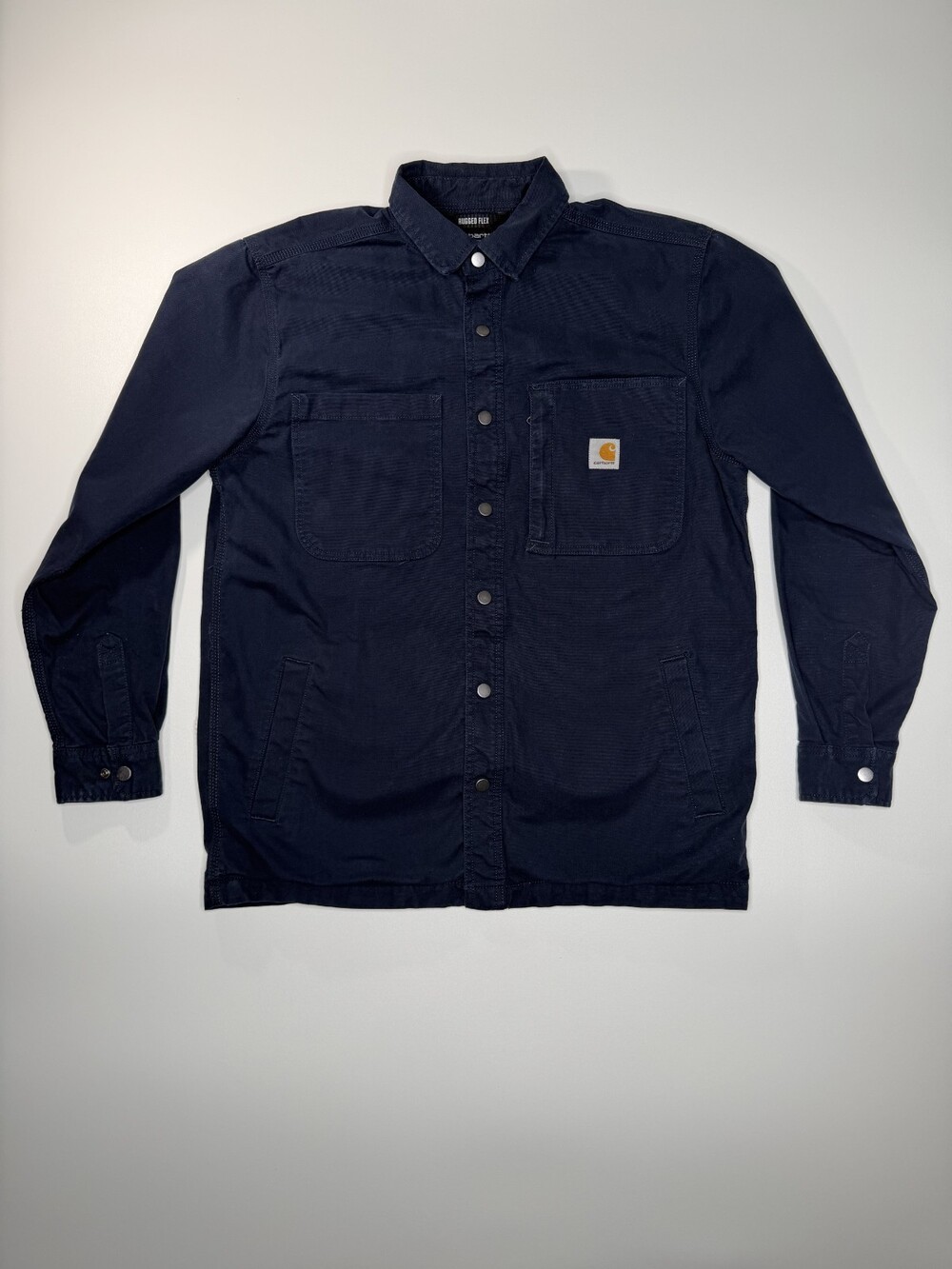 Carhartt Rugged Flex Fleece Lined Shirt Jacket Jac Mens Medium Navy Canvas 10553